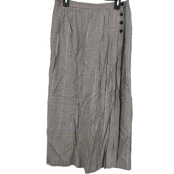 Susan Bristol Wool Blend Pleated Long Lined Houndstooth Skirt USA Made sz 12 - Picture 1 of 16